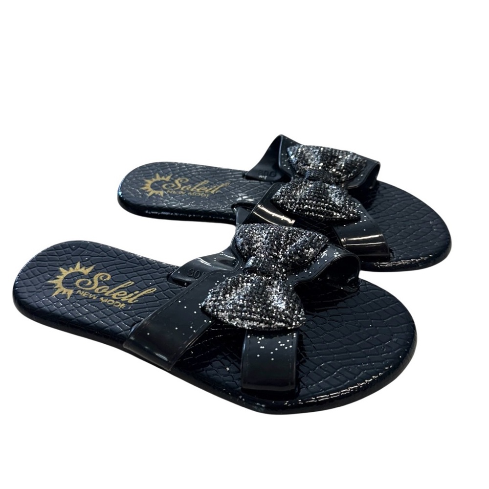 Soleil  New Mode Black Glitter Bow Sandals Size 30
US 12.5